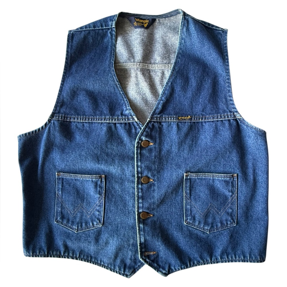 Vintage Wrangler 14oz Denim Vest, Unisex USA L XL - Picture 1 of 9